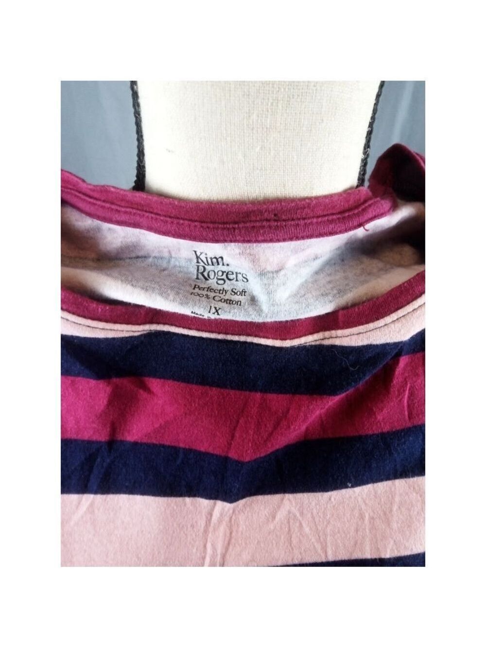 Kim Rogers Women's Long Sleeve Tee Burgundy Navy Pink 1X - Picture 4 of 4